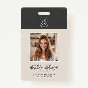 Grey beige QR code modern minimal photo abstract ID Badge