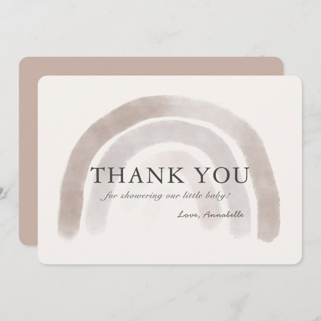 Grey Beige Rainbow Baby Shower Thank You Card (Front/Back)