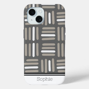 Grey & Beige Square Lines Custom iPhone 15 Case