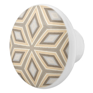 Grey Beige Taupe Brown Geometric Retro Stars Motif Ceramic Knob