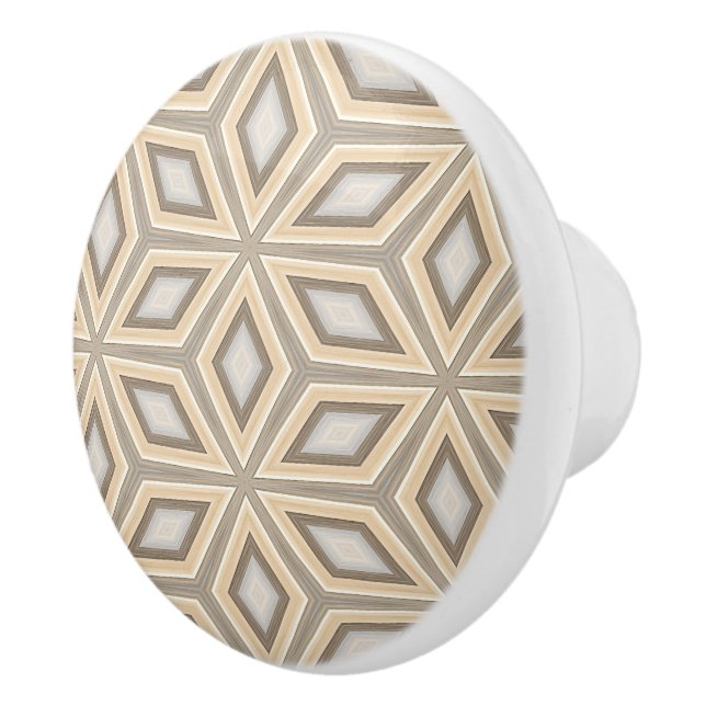 Grey Beige Taupe Brown Geometric Retro Stars Motif Ceramic Knob (Right)