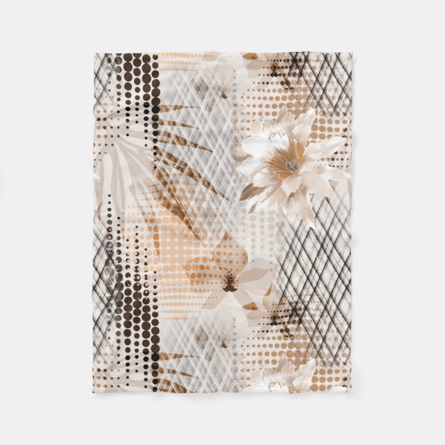 Grey, beige tropical pattern. fleece blanket (Front)