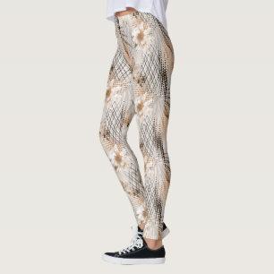Grey, beige tropical pattern. leggings