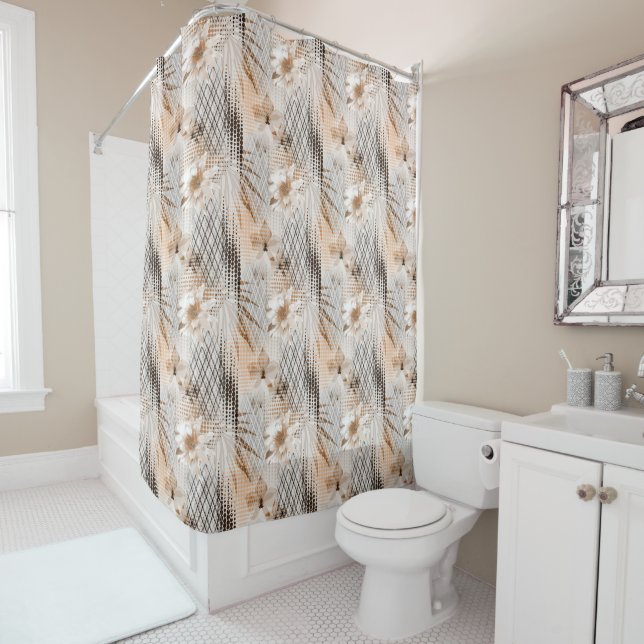 Grey, beige tropical pattern. shower curtain (In Situ)