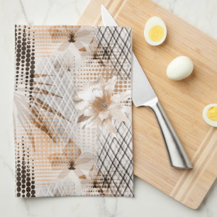 Grey, beige tropical pattern. tea towel