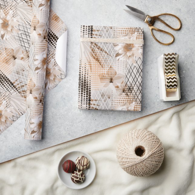 Grey, beige tropical pattern.  wrapping paper (Crafts)