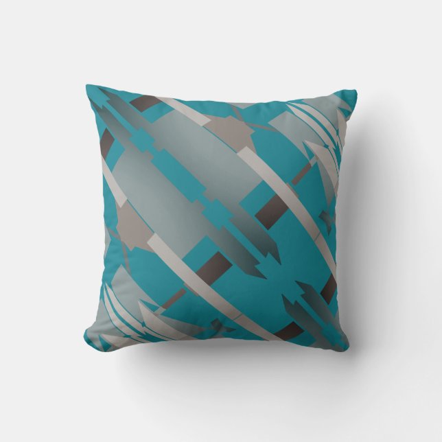 Grey Beige Turquoise Southwest Look Slanted Mosaic Cushion (Front)