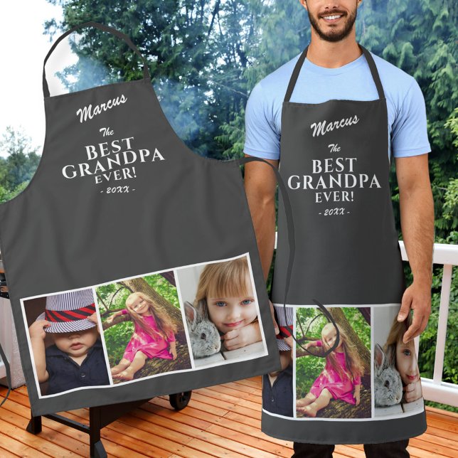 Grey Best Grandpa Ever Keepsake 3 Photo Collage Apron (Creator Uploaded)