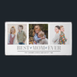Grey BEST MOM EVER collage 3 Photo BLUE Hearts Desk Mat<br><div class="desc">Surprise your mum with this meaningful desk mat!! Designed to bring a touch of personal warmth and cherished memories to your workspace this desk mat showcases three square photos with the quote "BEST MOM HEARTS" elegantly displayed in a classic serif font in grey. Complete this beautiful desk mat is a...</div>
