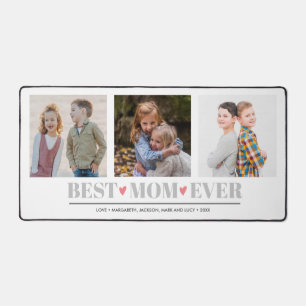 Grey BEST MOM EVER collage 3 Photo PINK Hearts Desk Mat
