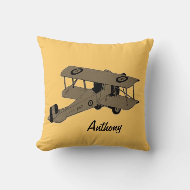 grey biplane kids room toss pillow (Front)