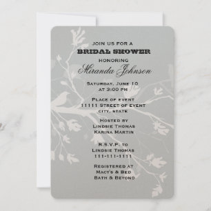 Grey Bird Branches Bridal Shower Invitation