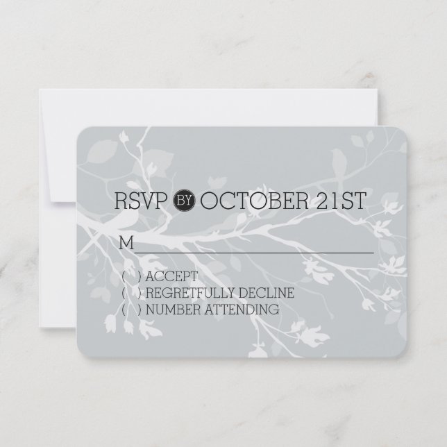 Grey Bird Branches RSVP Card (Front)