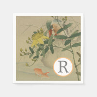 Grey Bird Goldfish Oriental Chinoiserie Nature Art