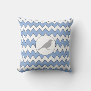 Grey Bird Zig Zag Light Blue Pillow