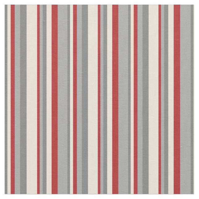 Grey, Bisque, Red, and Dark Grey Striped Pattern Fabric (Close Up)