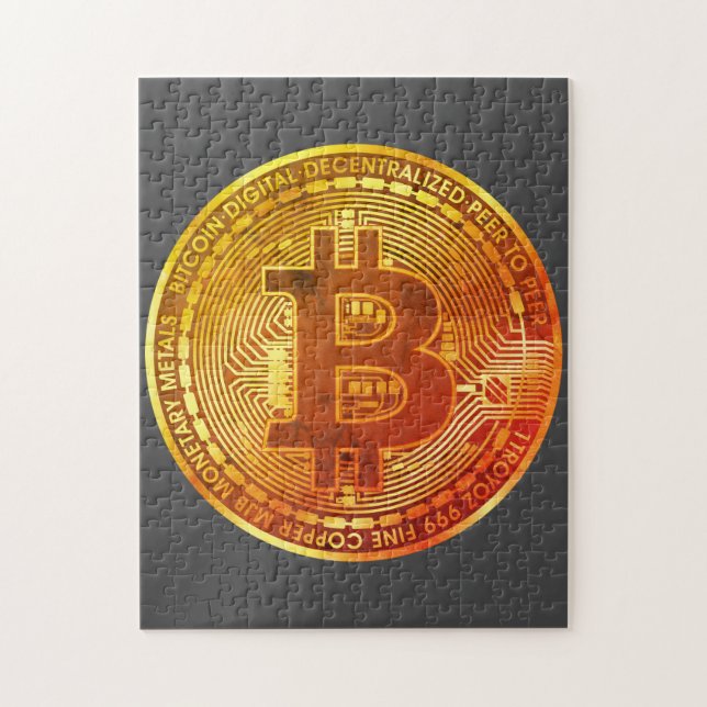 Grey Bitcoin Coin Retro Puzzle (Vertical)