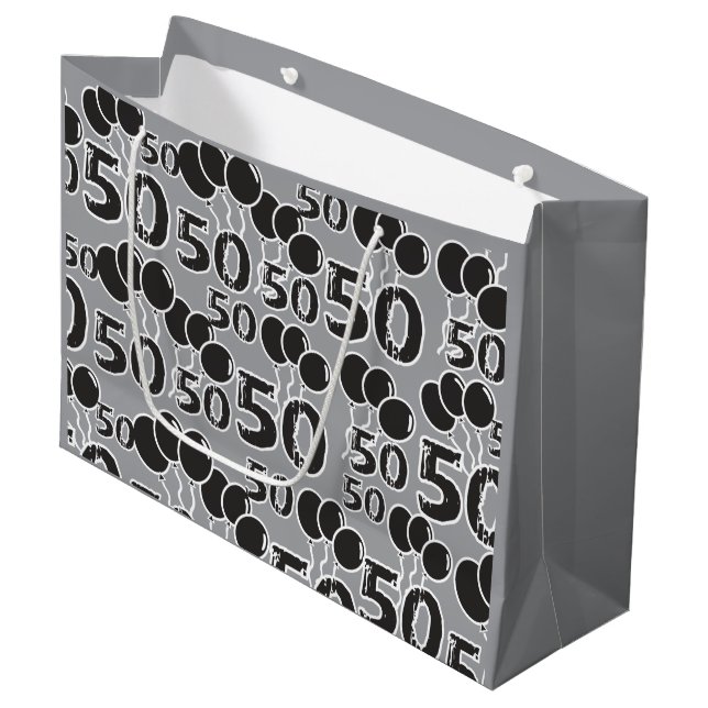 Grey Black 50th Birthday Gift Bag (Front Angled)