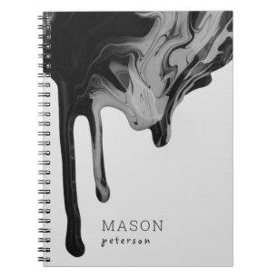 Grey Black Abstract Glossy Seamless Marble Spiral Notebook