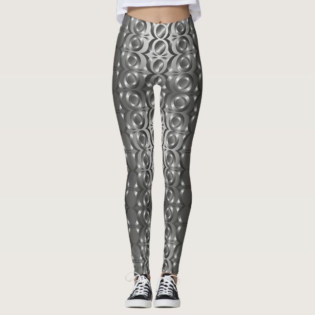 Grey, black abstract Patterned Leggings (Front)