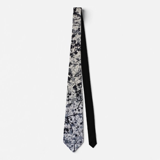 Grey / Black Abstract Splatter Paint Tie (Front)