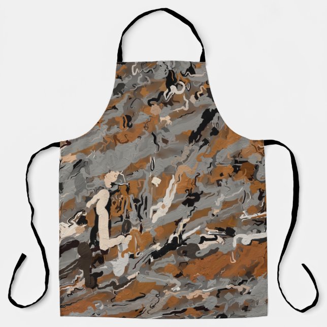 Grey, Black and  Caramel Abstract Apron (Front)