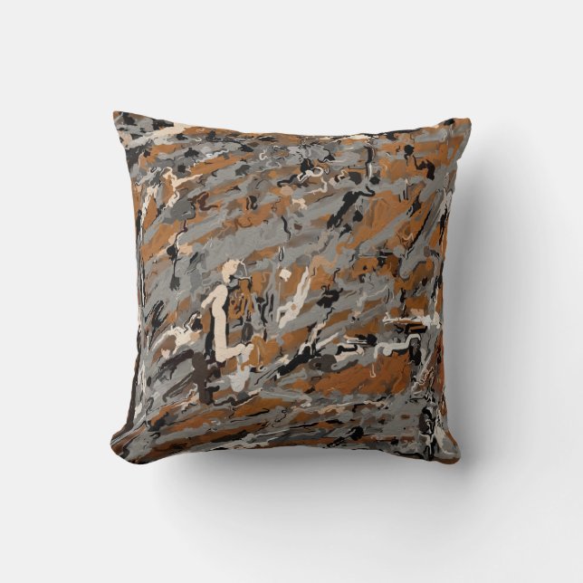 Grey, Black and  Caramel Abstract Cushion (Front)