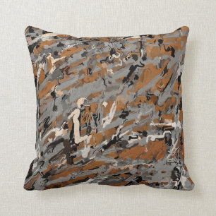 Grey, Black and Caramel Abstract Cushion