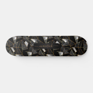Grey, Black and Gold Abstract Pattern   Skateboard