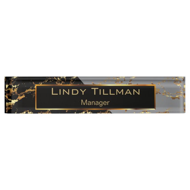 Grey, Black and Gold Marble Design Nameplate (Front)