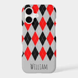 Grey, Black and Red Argyle Pattern iPhone 7/8 Case