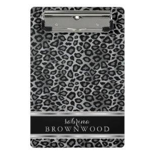Grey, Black and Silver Leopard Skin Pattern Mini Clipboard