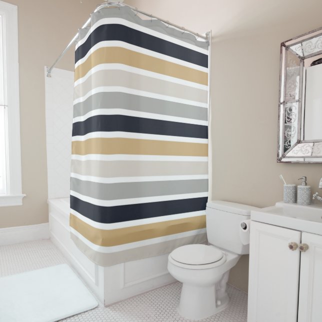 Grey, Black and Tan Shower Curtain (In Situ)