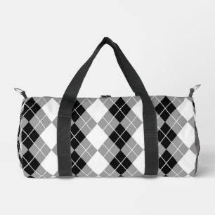 Grey Black and White Argyle Diamond Design Duffle Bag