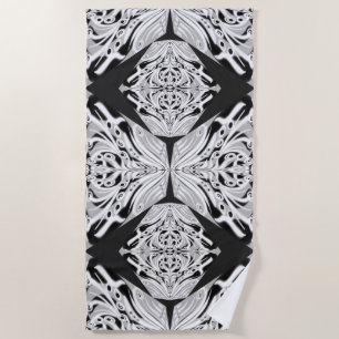 Grey Black And White Butterfly Winged Abstract  Beach Towel