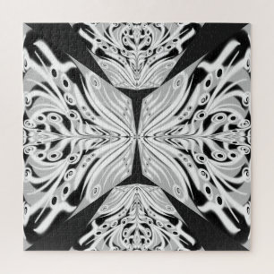 Grey Black And White Butterfly Winged Abstract Jigsaw Puzzle