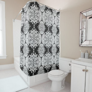 Grey Black And White Butterfly Winged Abstract Shower Curtain