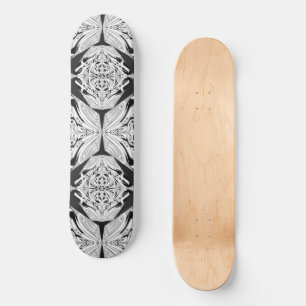 Grey Black And White Butterfly Winged Abstract Skateboard