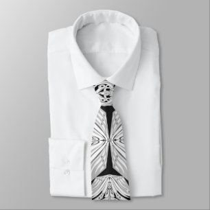 Grey Black And White Butterfly Winged Abstract Tie