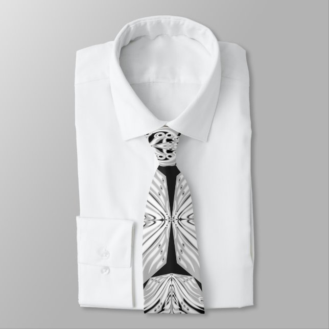 Grey Black And White Butterfly Winged Abstract Tie (Tied)