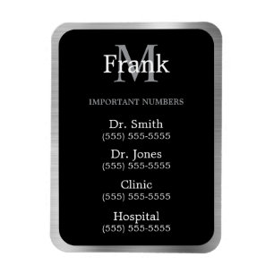 Grey Black and White Important Phone Numbers Magnet