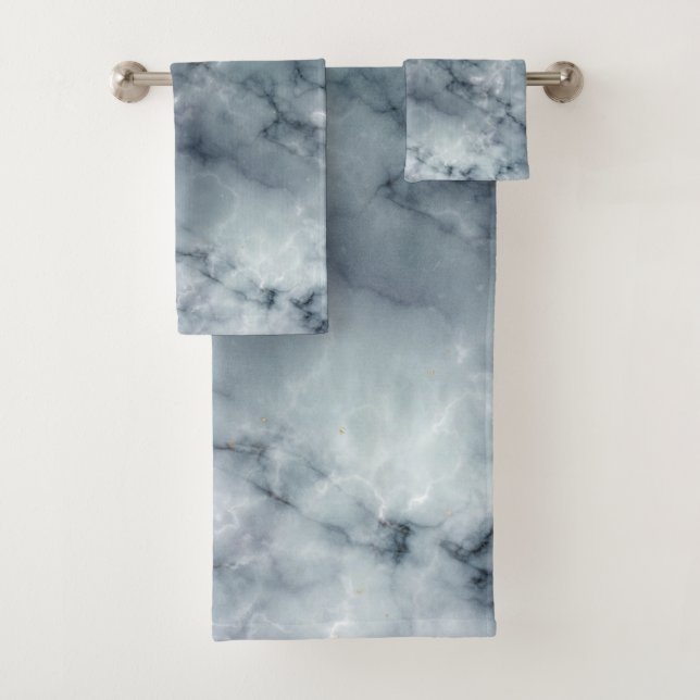 Grey Black and White Marble Pattern Bath Towel Set (Insitu)