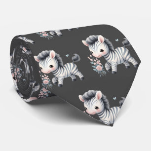 Grey Black and White Modern Kawaii Cute Zebras Tie