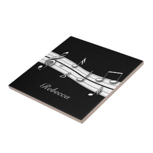 Grey black and white musical notes score ceramic tile
