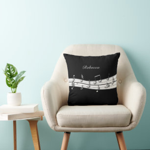Grey black and white musical notes score cushion