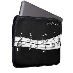 Grey black and white musical notes score laptop sleeve