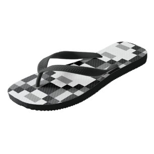 Grey Black and White Patchwork Thongs