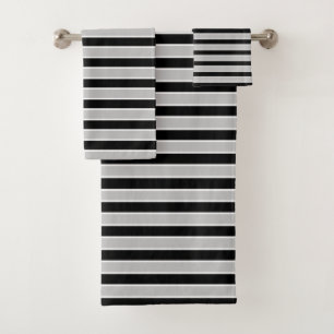 Grey, Black and White Stripes Bath Towel Set