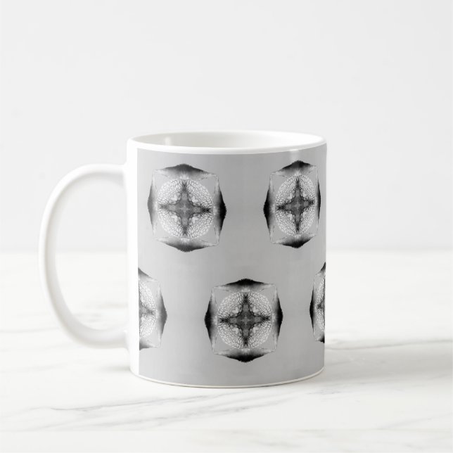 Grey black and white turtle square hearts coffee mug (Left)