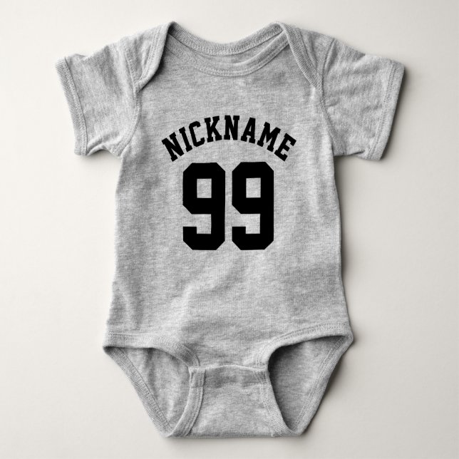 Grey & Black Baby | Sports Jersey Design Baby Bodysuit (Front)